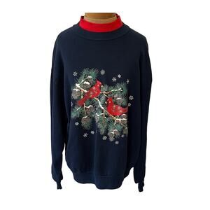 90s Willow Bay winter cardinal birds Christmas crewneck sweatshirt womens LG